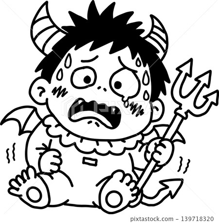 A cute little devil character sweating profusely and looking terrified. A trembling baby devil. Panic. Fear. Vector. A cute little devil character sweating profusely and looking terrified. A trembling baby devil. Panic. Fear. Vector. 139718320