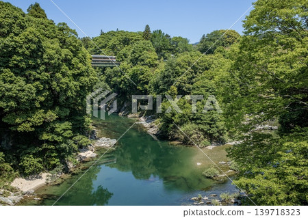 Nagashino Castle as seen from Ushibuchi Bridge in Shinshiro City, and the Limited Express Inaji train crossing the railway bridge. Nagashino Castle as seen from Ushibuchi Bridge in Shinshiro City, and the Limited Express Inaji train crossing the railway bridge. 139718323
