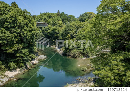 Nagashino Castle as seen from Ushibuchi Bridge in Shinshiro City, and the Limited Express Inaji train crossing the railway bridge. Nagashino Castle as seen from Ushibuchi Bridge in Shinshiro City, and the Limited Express Inaji train crossing the railway bridge. 139718324