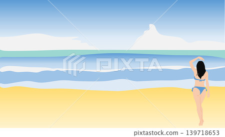 An illustration of a woman in a swimsuit on a beach. An illustration of a woman in a swimsuit on a beach. 139718653