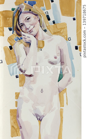 watercolor painting, female portrait, handmade watercolor painting, female portrait, handmade 139718675