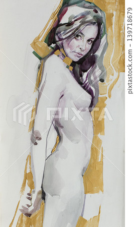 watercolor painting, female portrait, handmade watercolor painting, female portrait, handmade 139718679