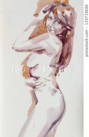 watercolor painting, female portrait, handmade watercolor painting, female portrait, handmade 139718686