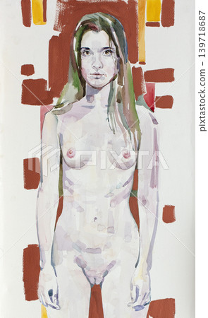watercolor painting, female portrait, handmade watercolor painting, female portrait, handmade 139718687