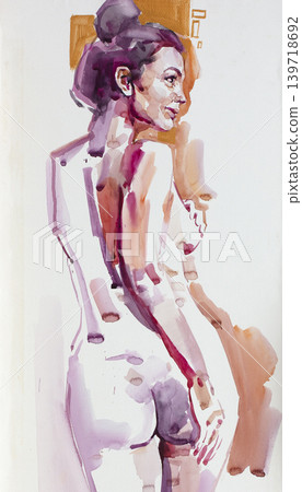 watercolor painting, female portrait, handmade watercolor painting, female portrait, handmade 139718692