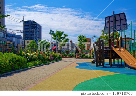 Colorful roses along the Toden streetcar line at Arakawa Amusement Park. Colorful roses along the Toden streetcar line at Arakawa Amusement Park. 139718703