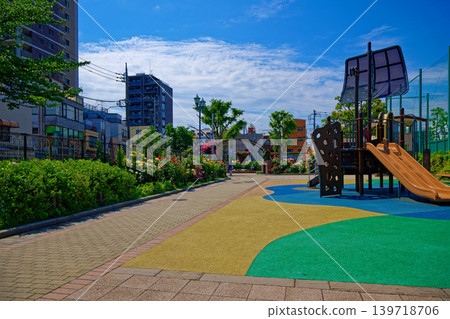 Colorful roses along the Toden streetcar line at Arakawa Amusement Park. Colorful roses along the Toden streetcar line at Arakawa Amusement Park. 139718706