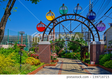 Colorful roses along the Toden streetcar line at Arakawa Amusement Park. Colorful roses along the Toden streetcar line at Arakawa Amusement Park. 139718715