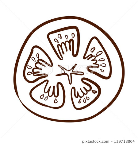 Tomato slice. Vector illustration in engraving style. Fresh vegetable ingredient element used for burger menus, recipe cards, food labels, cooking infographics and restaurant graphics. Tomato slice. Vector illustration in engraving style. Fresh vegetable ingredient element used for burger menus, recipe cards, food labels, cooking infographics and restaurant graphics. 139718804