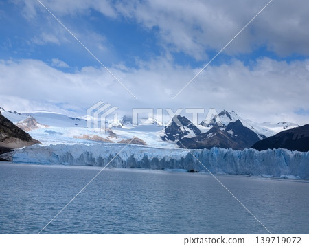 Panoramic view of Perito Moreno Glacier with snowcapped Andean mountains and Argentino Lake Panoramic view of Perito Moreno Glacier with snowcapped Andean mountains and Argentino Lake 139719072