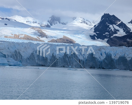 Detailed view of jagged ice formations and snowy mountain slopes in Argentina Detailed view of jagged ice formations and snowy mountain slopes in Argentina 139719076