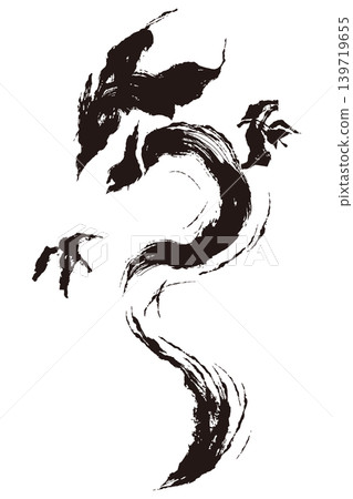 日式水墨風格的龍向量插圖:黑龍剪影藝術 日式水墨風格的龍向量插圖:黑龍剪影藝術 139719655