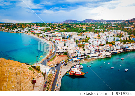 Hersonissos town aerial panoramic view in Crete, Greece Hersonissos town aerial panoramic view in Crete, Greece 139719733