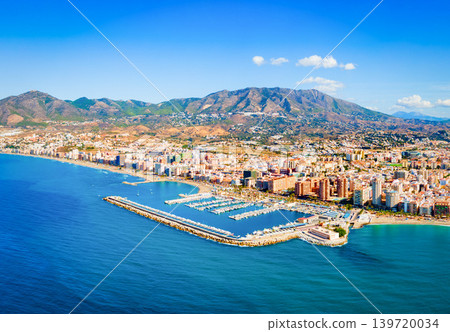 Fuengirola city beach and port aerial panoramic view 139720034