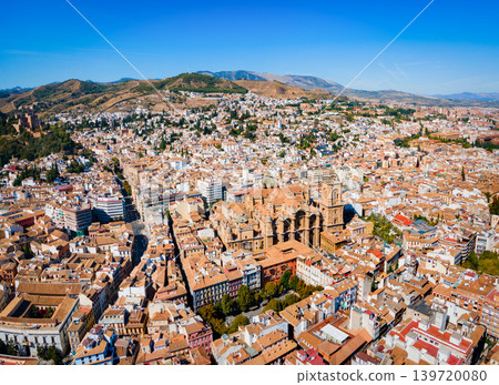 Granada Cathedral city aerial panoramic view in Spain Granada Cathedral city aerial panoramic view in Spain 139720080