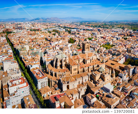 Granada Cathedral city aerial panoramic view in Spain 139720081