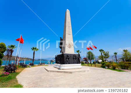 Memorial obelisk monument at the Ataturk central square of Fethiye city, Turkey Memorial obelisk monument at the Ataturk central square of Fethiye city, Turkey 139720182