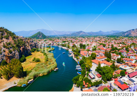 Dalyan town and river aerial panoramic view in Turkey Dalyan town and river aerial panoramic view in Turkey 139720219