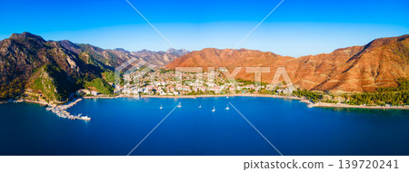 Icmeler town beach aerial panoramic view in Turkey 139720241