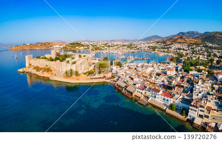 The Bodrum Castle and marina aerial panoramic view in Turkey The Bodrum Castle and marina aerial panoramic view in Turkey 139720276