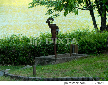 在岩手縣天鵝遷徙地高松池的綠地中,可以看到一口老式水泵。 在岩手縣天鵝遷徙地高松池的綠地中,可以看到一口老式水泵。 139720290