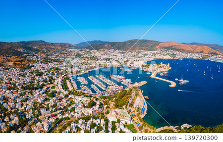 Bodrum beach and marina aerial panoramic view in Turkey Bodrum beach and marina aerial panoramic view in Turkey 139720300