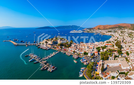 Bodrum beach and marina aerial panoramic view in Turkey Bodrum beach and marina aerial panoramic view in Turkey 139720309
