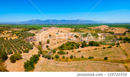 Miletus Archaeological Site aerial panoramic view near Didim city in Turkey Miletus Archaeological Site aerial panoramic view near Didim city in Turkey 139720359