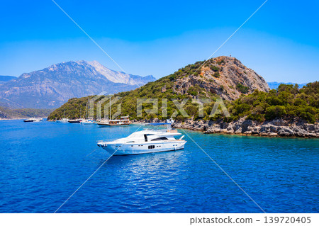 Boat at the Gemiler or St. Nicholas Island in Turkey Boat at the Gemiler or St. Nicholas Island in Turkey 139720405