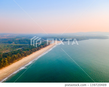 Galgibaga Beach aerial panoramic view in Goa, India Galgibaga Beach aerial panoramic view in Goa, India 139720489