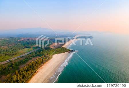 Galgibaga Beach aerial panoramic view in Goa, India Galgibaga Beach aerial panoramic view in Goa, India 139720490