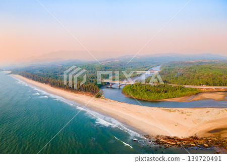 Galgibaga Beach aerial panoramic view in Goa, India 139720491