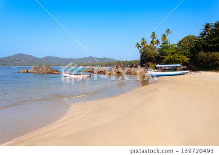 Boats at the Palolem Beach in Goa, India Boats at the Palolem Beach in Goa, India 139720493