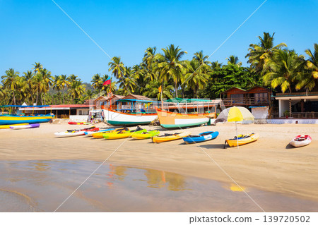 Boats at the Palolem Beach in Goa, India Boats at the Palolem Beach in Goa, India 139720502