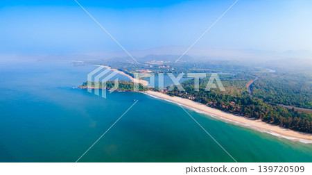 Galgibaga Beach aerial panoramic view in Goa, India Galgibaga Beach aerial panoramic view in Goa, India 139720509