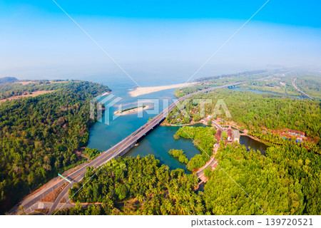Galgibaga Beach aerial panoramic view in Goa, India Galgibaga Beach aerial panoramic view in Goa, India 139720521