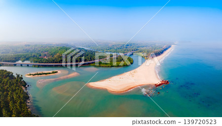 Galgibaga Beach aerial panoramic view in Goa, India Galgibaga Beach aerial panoramic view in Goa, India 139720523