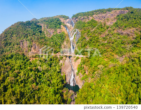 Dudhsagar Falls aerial panoramic view in Goa, India Dudhsagar Falls aerial panoramic view in Goa, India 139720540