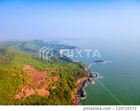 Om Beach aerial panoramic view in Gokarna, India Om Beach aerial panoramic view in Gokarna, India 139720572