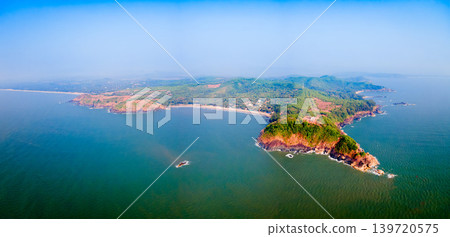 Kudle Beach aerial panoramic view in Gokarna, India Kudle Beach aerial panoramic view in Gokarna, India 139720575