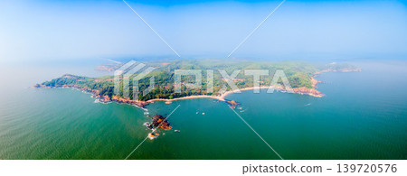 Om Beach aerial panoramic view in Gokarna, India Om Beach aerial panoramic view in Gokarna, India 139720576