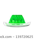 Green jelly on a transparent plate, viewed from the side, transparent background, 3D rendering. 139720625