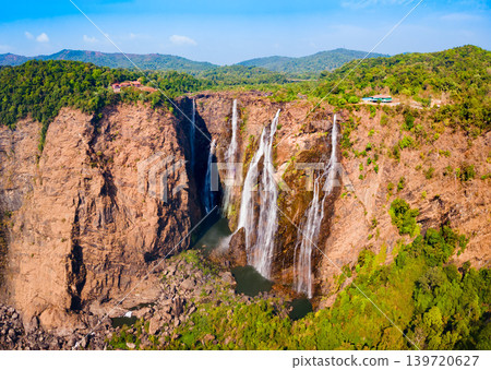 Jog Falls aerial panoramic view in Karnataka state, India Jog Falls aerial panoramic view in Karnataka state, India 139720627