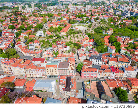 Plovdiv city centre aerial panoramic view in Bulgaria 139720699
