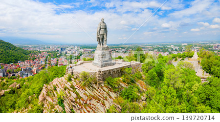 Alyosha Monument aerial panoramic view in Plovdiv city Alyosha Monument aerial panoramic view in Plovdiv city 139720714