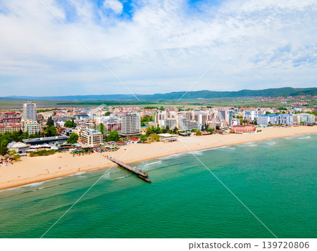 Sunny Beach or Slanchev Bryag aerial panoramic view, Bulgaria 139720806
