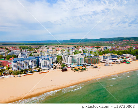 Sunny Beach or Slanchev Bryag aerial panoramic view, Bulgaria 139720808