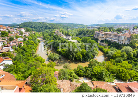 Yantra River aerial panoramic view in Veliko Tarnovo city 139720849