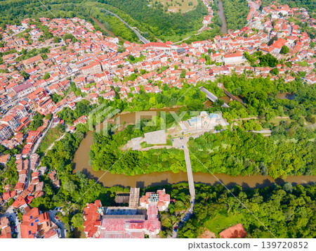 Veliko Tarnovo city centre aerial panoramic view, Bulgaria 139720852