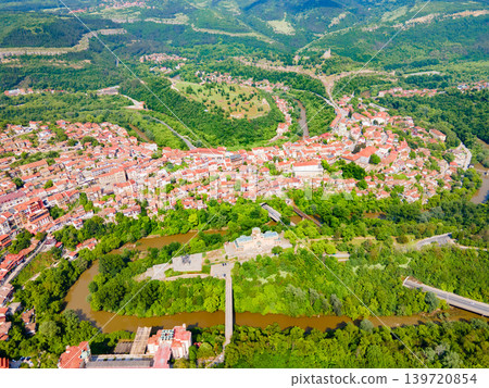 Veliko Tarnovo city centre aerial panoramic view, Bulgaria Veliko Tarnovo city centre aerial panoramic view, Bulgaria 139720854